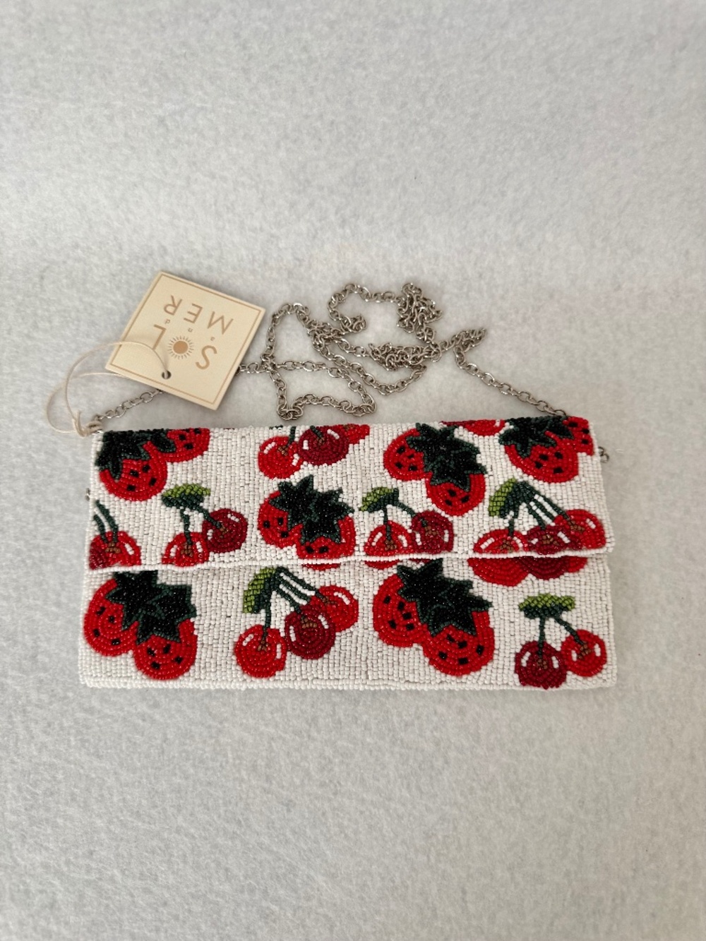 MWT Viral Sol and Mer Beaded Strawberries and Cherries Clutch or Shoulder Bag